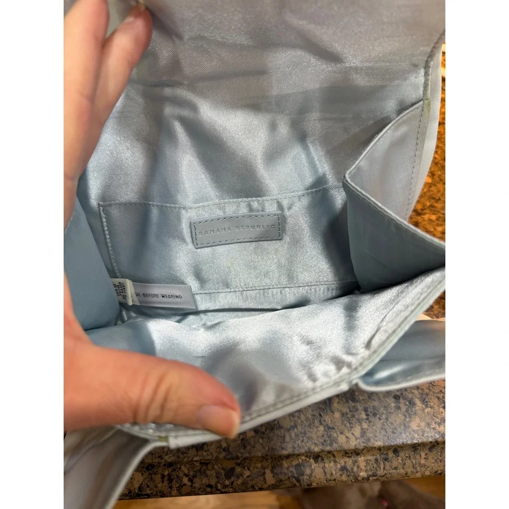 Banana Republic Light Blue Leather Bow Clutch Rhinestone Buckle Evening Bag